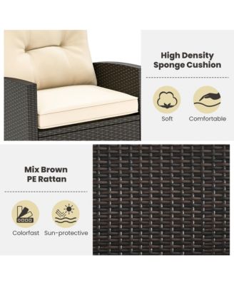 3 Piece Outdoor Rocking Set Rattan Rocking Chair Set w/ Tempered Glass Table Seat