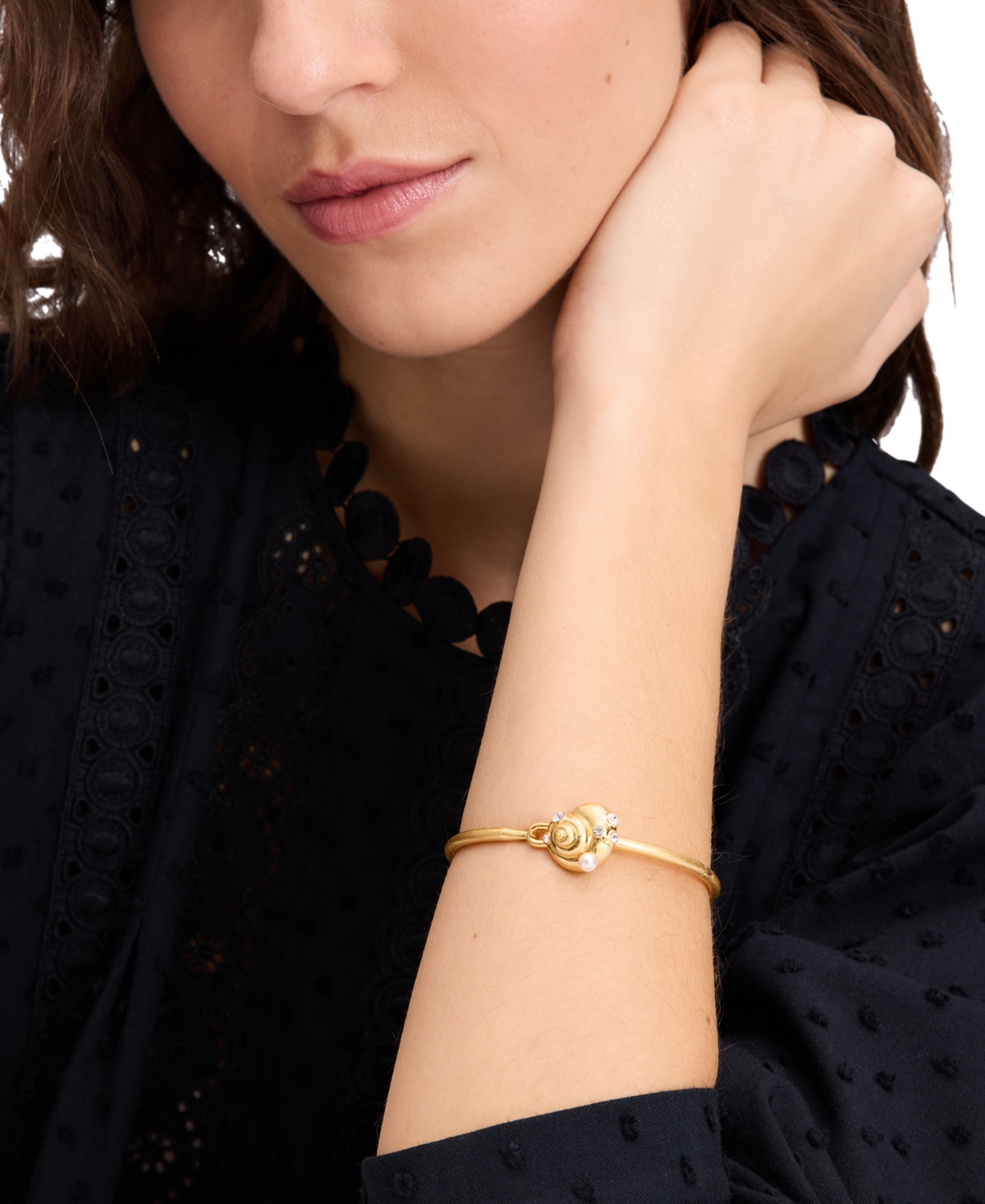 Shop Kate Spade Gold-tone Mixed Stone Shell Bangle Bracelet