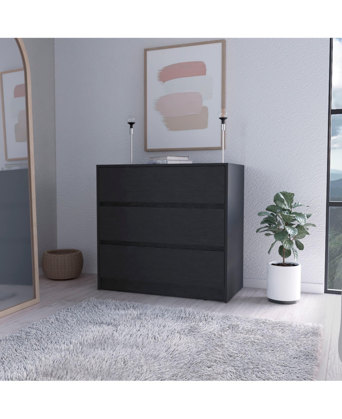 Manufactured Wood 3-Drawer Handle-Free Dresser