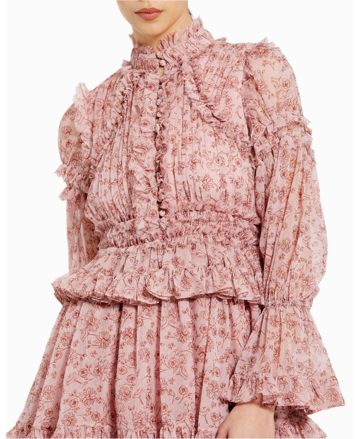 Women's Long Sleeve Open Front High Neck Ruffle Mini Dress
