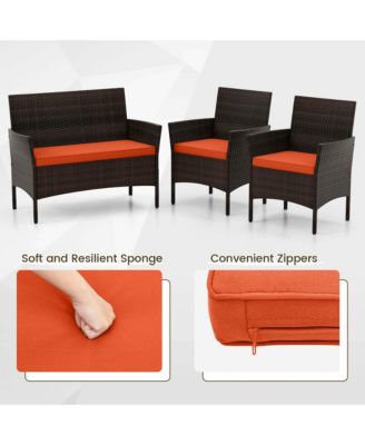 Set of 4 Furniture Set w/ Washable Cushions & Tempered Glass Coffee Table