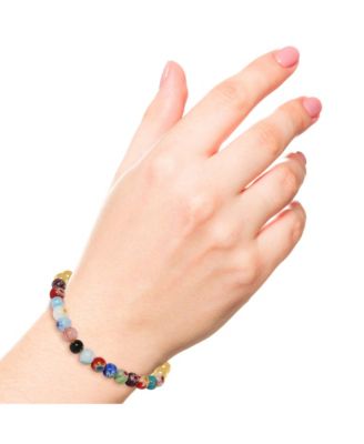 Multicolor Beaded Stretch Bracelet with Gold Accents