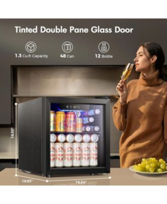1.3 Cu Ft Mini Beverage Fridge — 12-Bottle & 48-Can Cooler, Glass Door, Digital Temp Control — Compact Drink Cooler for Home, Office, Bar
