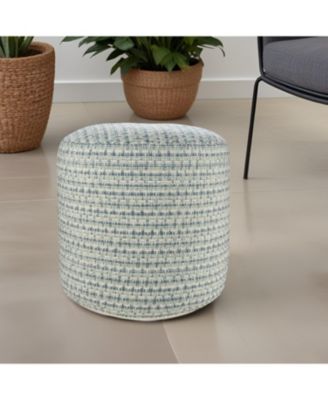 Round Geometric Polyester Pouf Ottoman for Indoor and Outdoor Seating