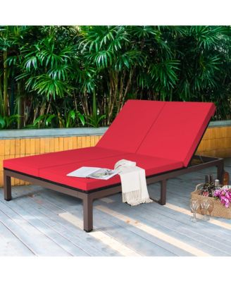 2-Person Patio Rattan Lounge Chair Chaise Recliner Adjustable Cushion