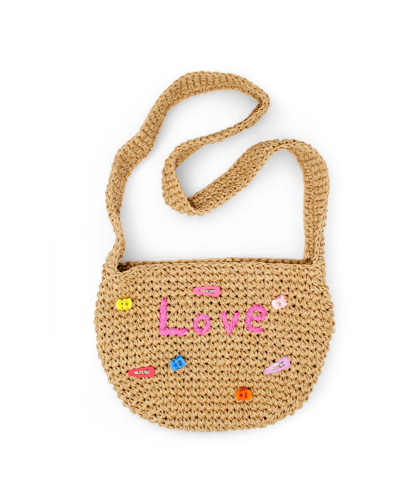Сумка Tiny Treats + Zomi Gems Wicker Crossbody Message Charm Tote, Hot Pink "Love" для девочек, цвет: Розовый, вариант 1 — фото 1