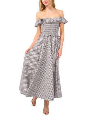 cece off shoulder dress CeCe Women's Off-the-Shoulder Gingham Maxi Dress