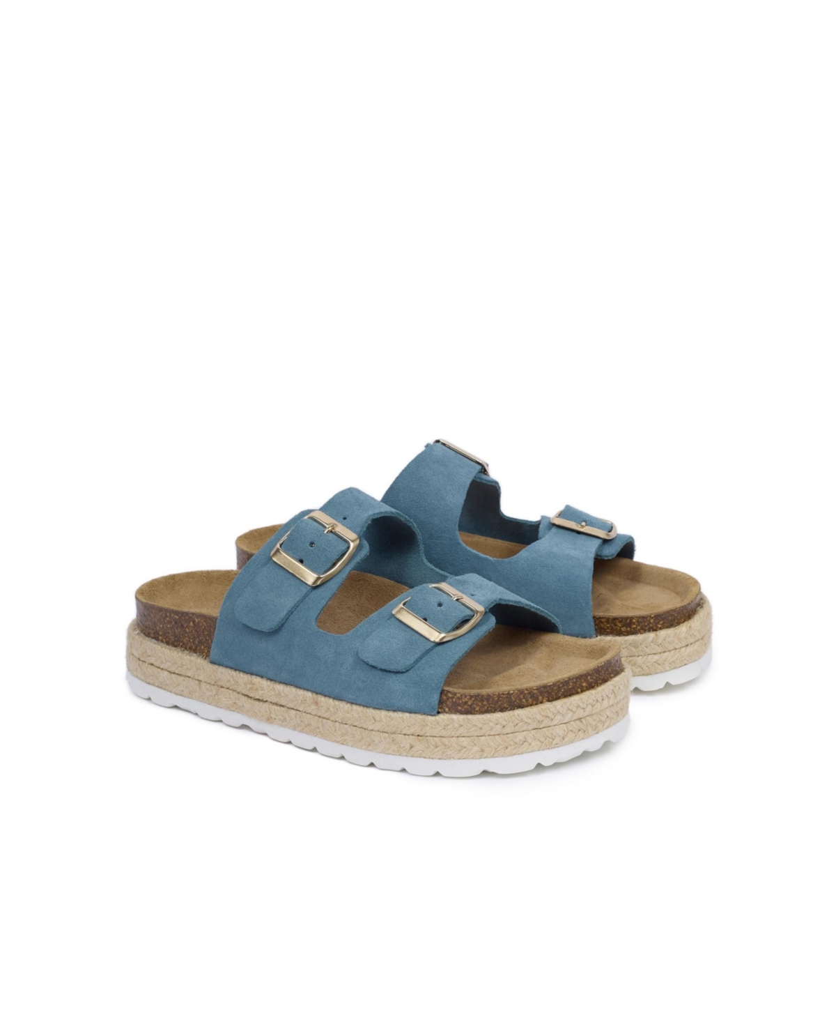 Double Buckle Platform Sandals - Dark skylight