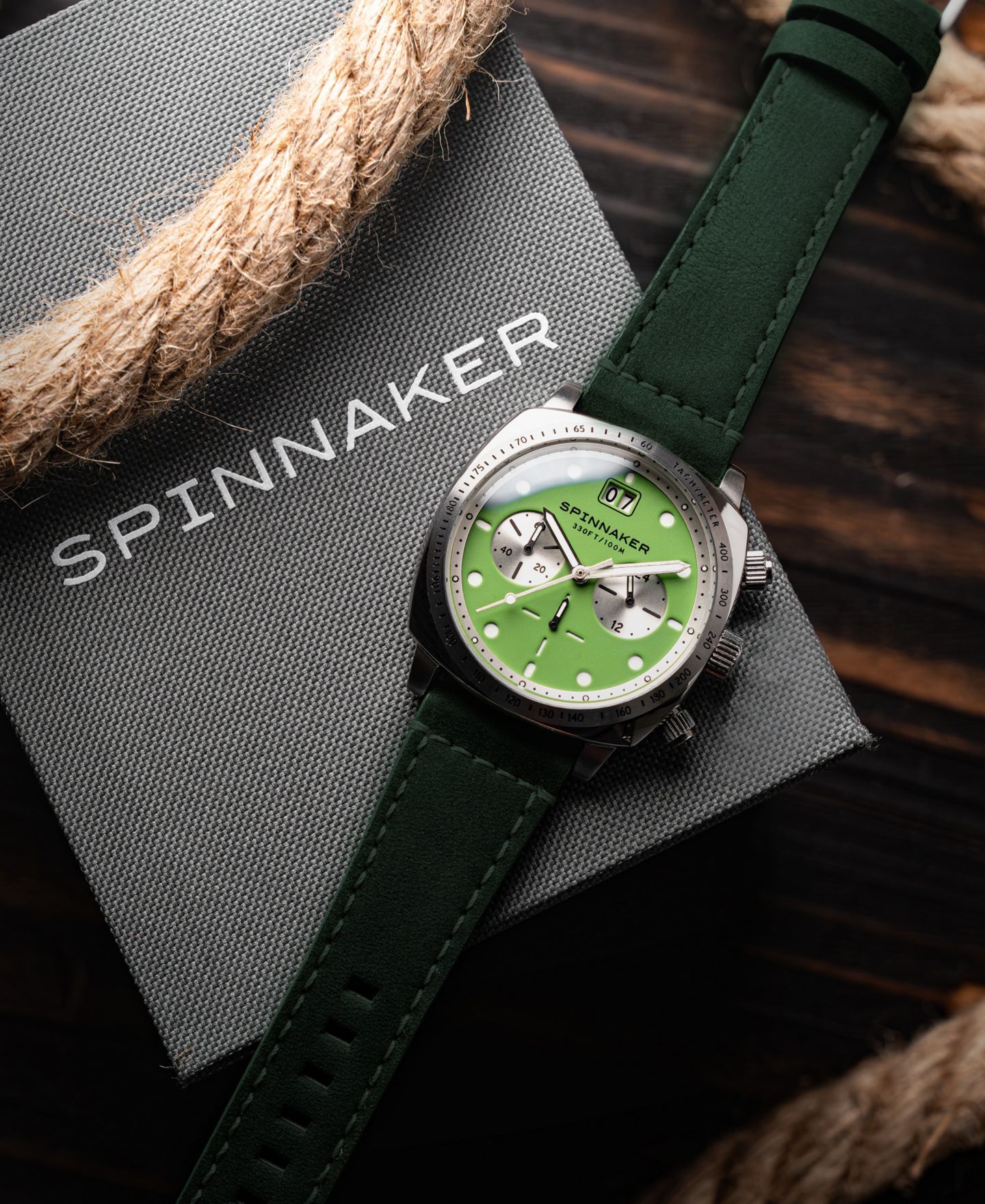 Мужские часы Spinnaker Hull Chronograph Green Leather Strap Watch, 42mm — фото 4