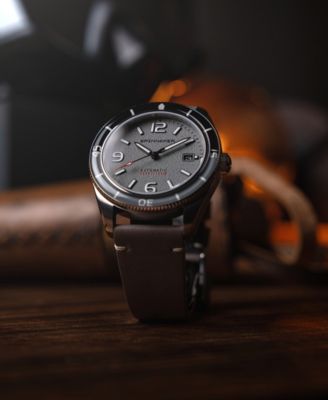 Men's Fleuss Automatic Gray Leather Strap Watch, 43mm