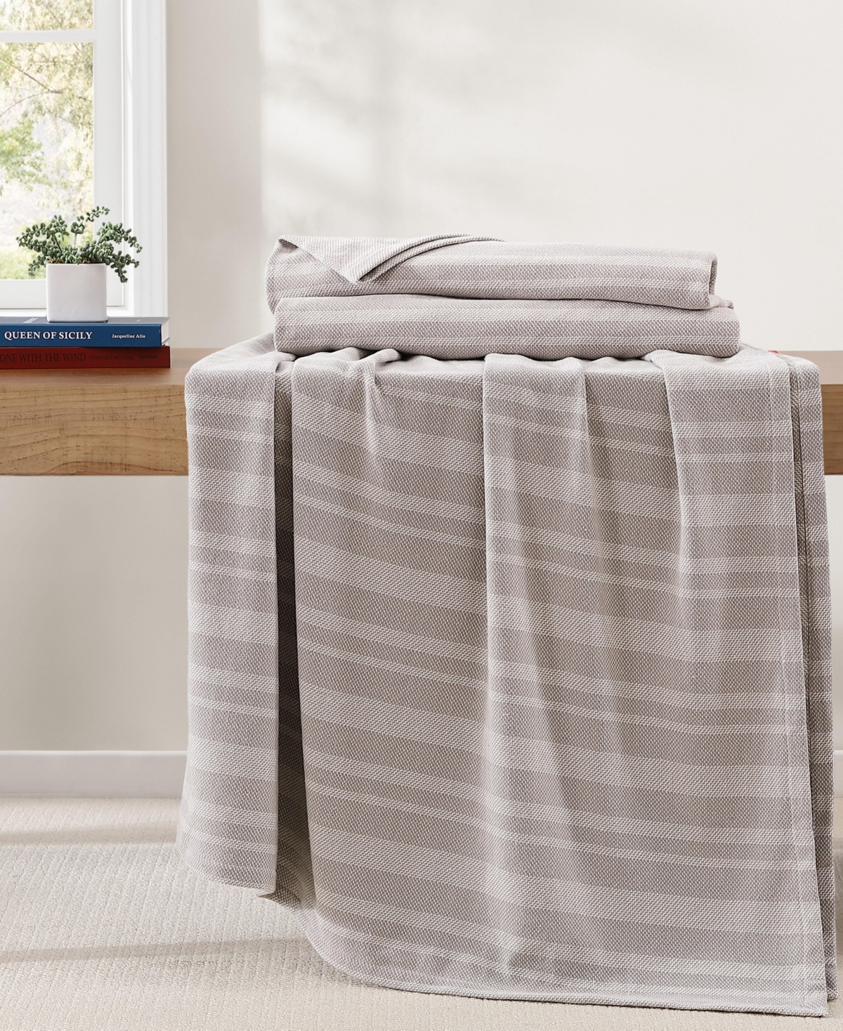 Tommy Hilfiger Harbor Stripe Cotton Yarn Dyed Blanket, Full/queen