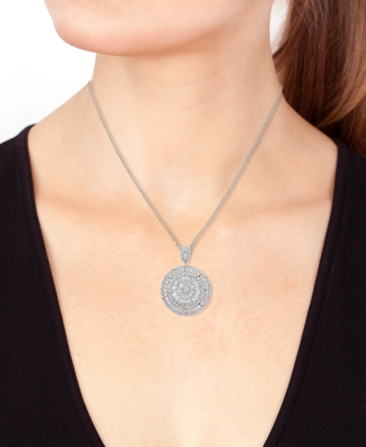 Effy Collection Effy Diamond Round & Baguette Sunburst Cluster 18" Pendant Necklace (1-1/2 Ct. T.w.) In 14k White Go