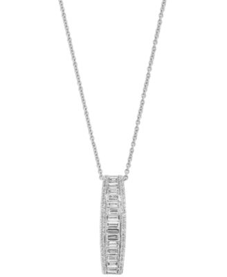 EFFY&reg; Lab Grown Diamond Round & Baguette Linear Drop Pendant Necklace (1-3/8 ct. t.w.) in 14k White Gold, 17" + 1" extender