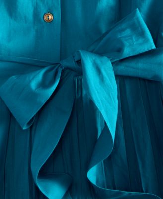 Petite Cotton Belted Pleated Tiered Shirtdress