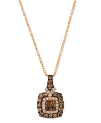Le Vian - Chocolate Diamond & Vanilla Diamond Square Halo Cluster 18" Pendant Necklace (1-1/6 ct. t.w.) in 14k Rose Gold
