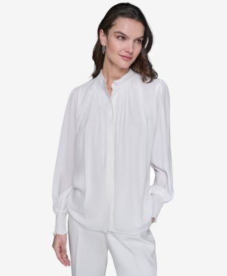KARL LAGERFELD PARIS - Women's Blouson-Sleeve Button-Front Blouse