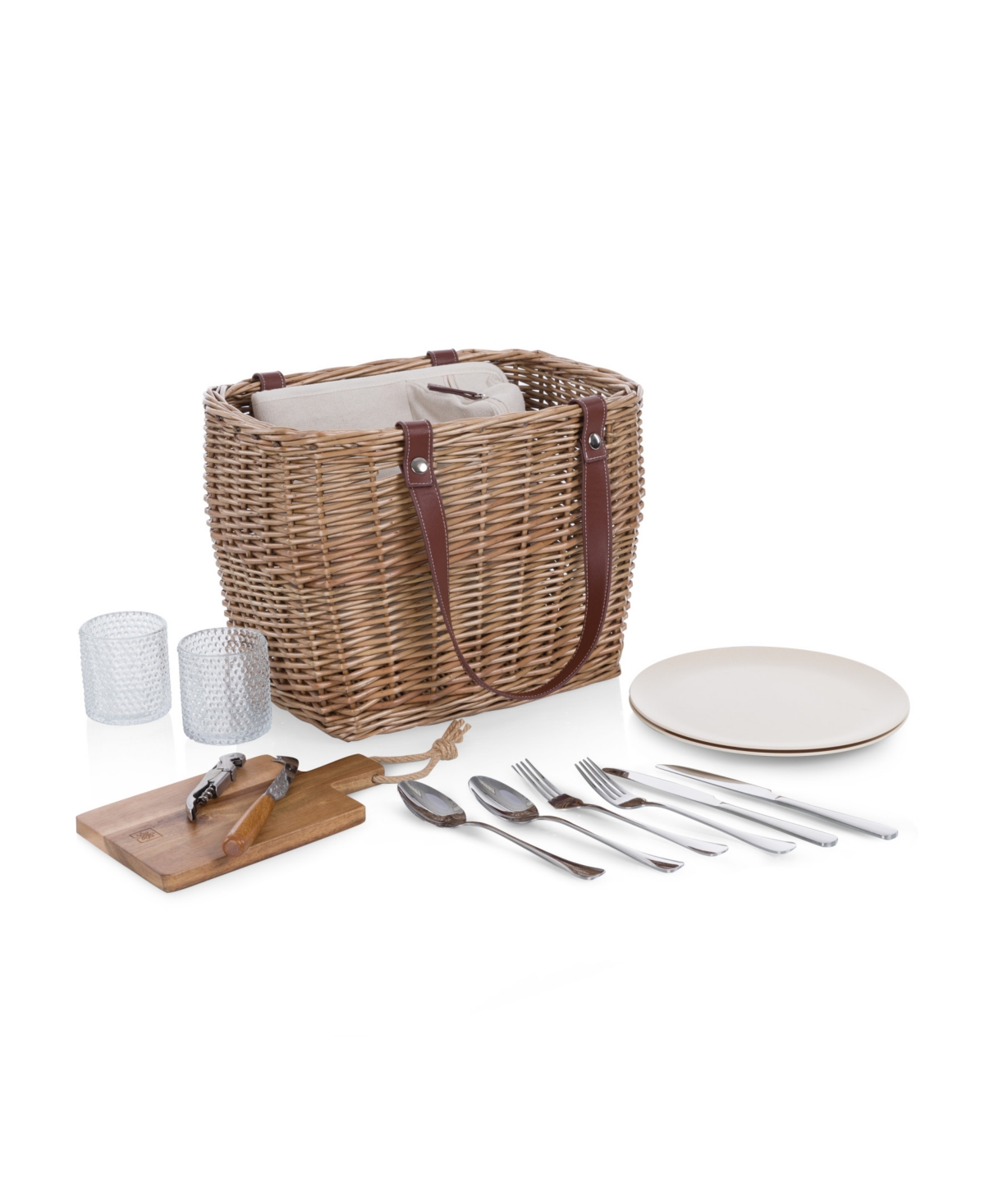 Terrabella Handwoven 15-Piece Picnic Basket - Beige