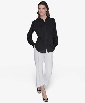 Women's Blouson-Sleeve Button-Front Blouse