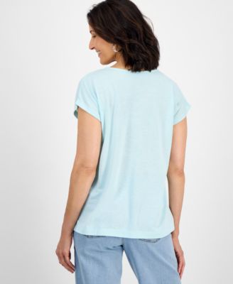 Women's Lace-Trim V-Neck Short-Sleeve T-Shirt