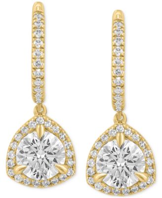 EFFY&reg; Lab Grown Diamond Halo Dangle Hoop Earrings (2-3/8 ct. t.w.) in 14k Gold
