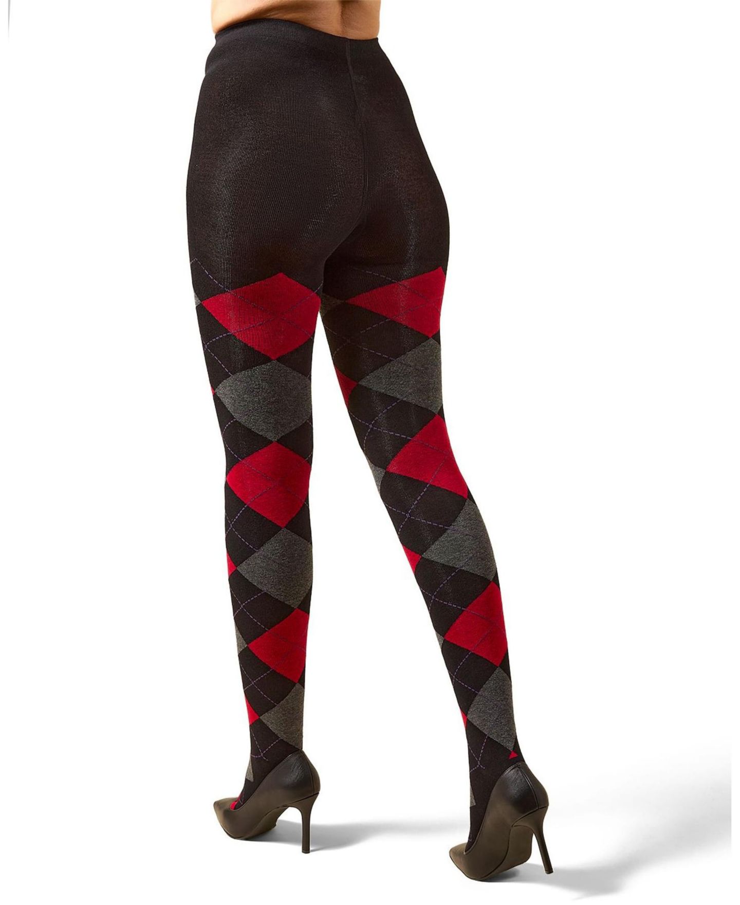 Женские колготки MeMoi Textured Argyle Patterned Sweater Tights, цвет: Чёрный / Красный — фото 3