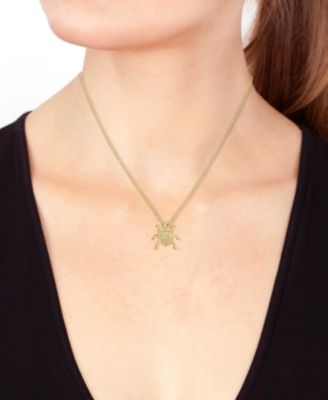 EFFY&reg; White Diamond (1/6 ct. t.w.) & Black Diamond Accent Beetle Pendant Necklace in 14k Gold, 17" + 1" extender