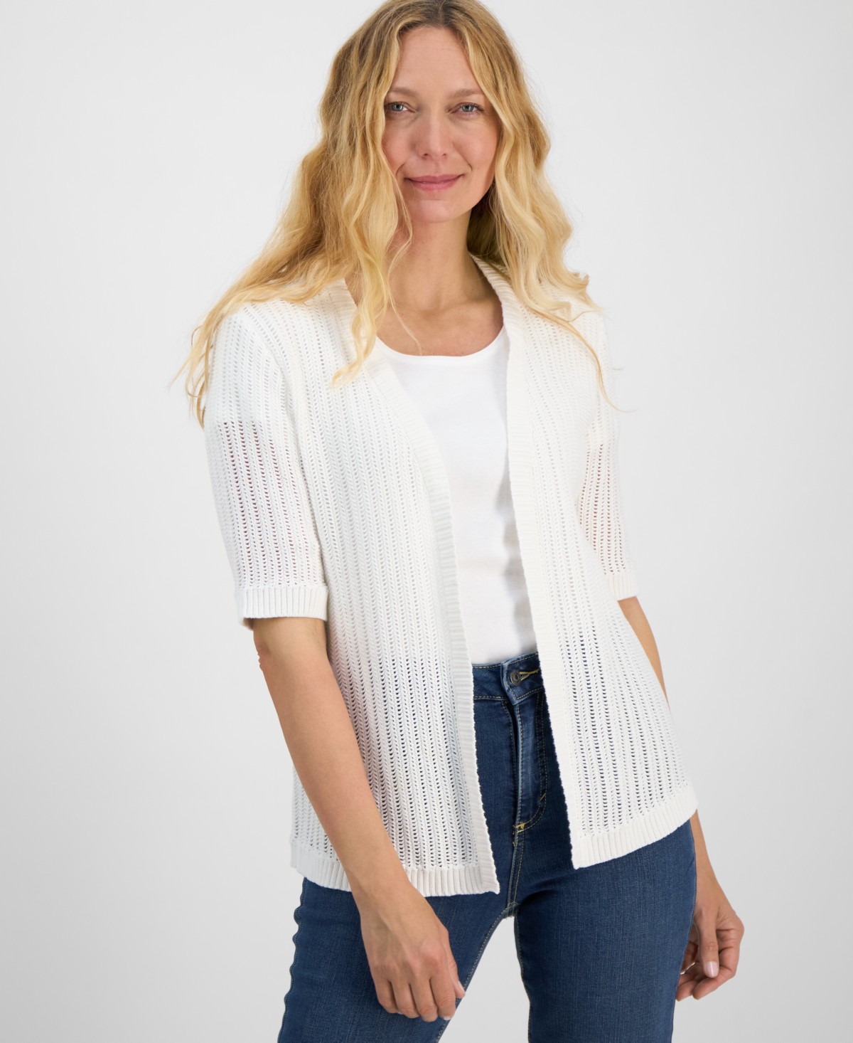 Женские Style & Co Women's Cotton Open-Front Elbow-Sleeve Cardigan — фото 1