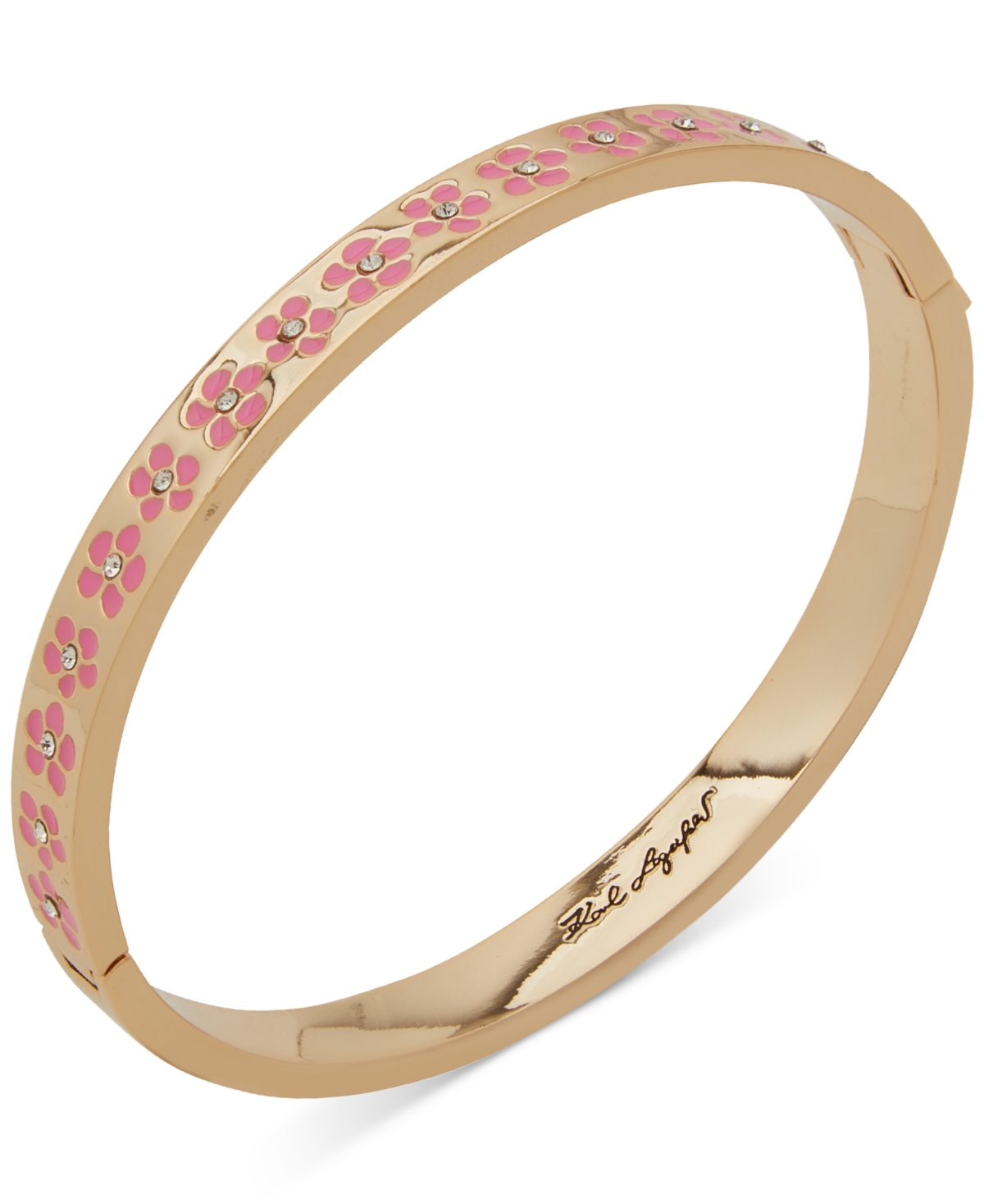 Gold-Tone Pave Flower Bangle Bracelet - Medium Red