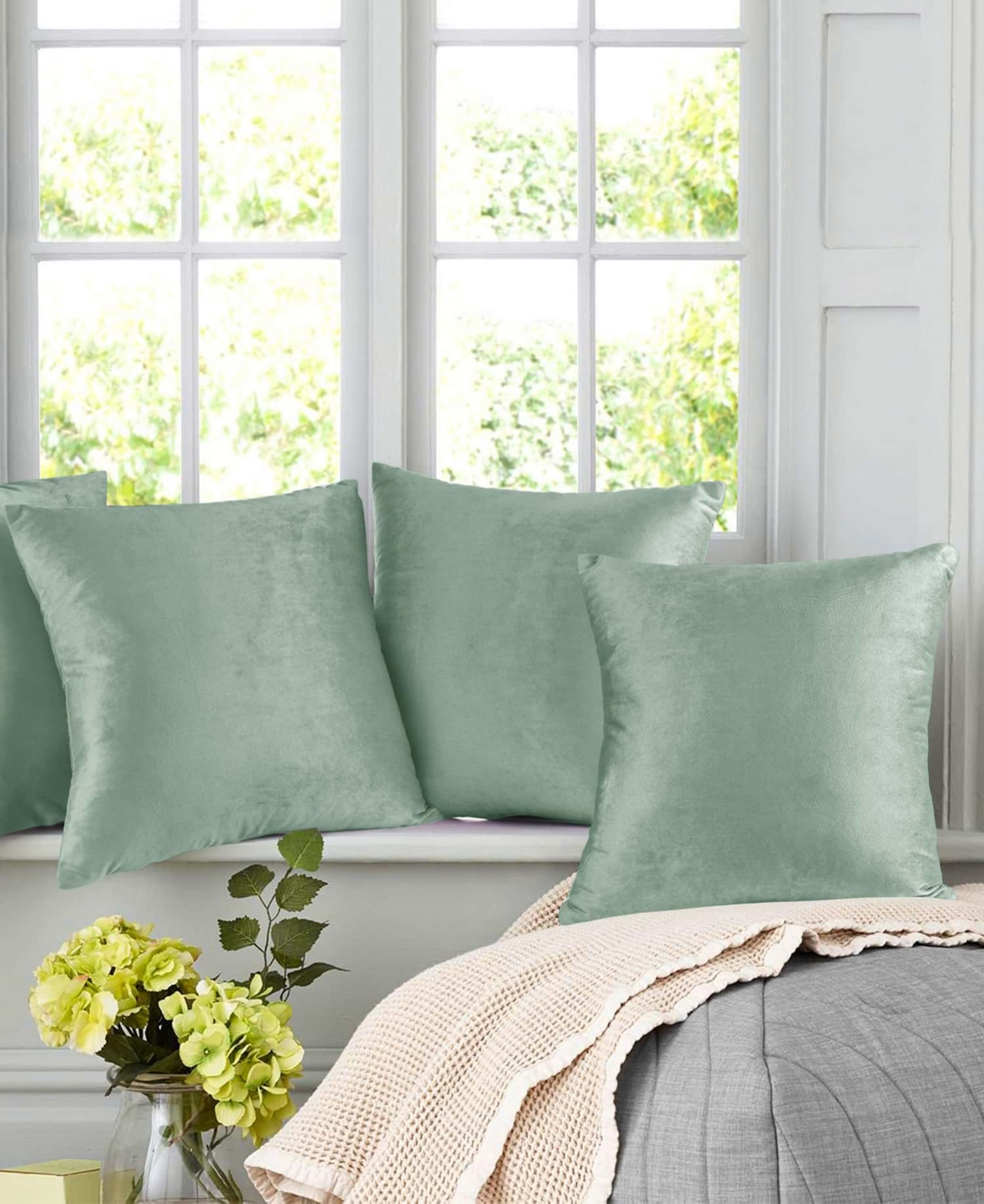Nestl Elegant 2-pack Velvet Decorative Throw Pillows With Removeable Covers, 20" X 20" In Sage Green