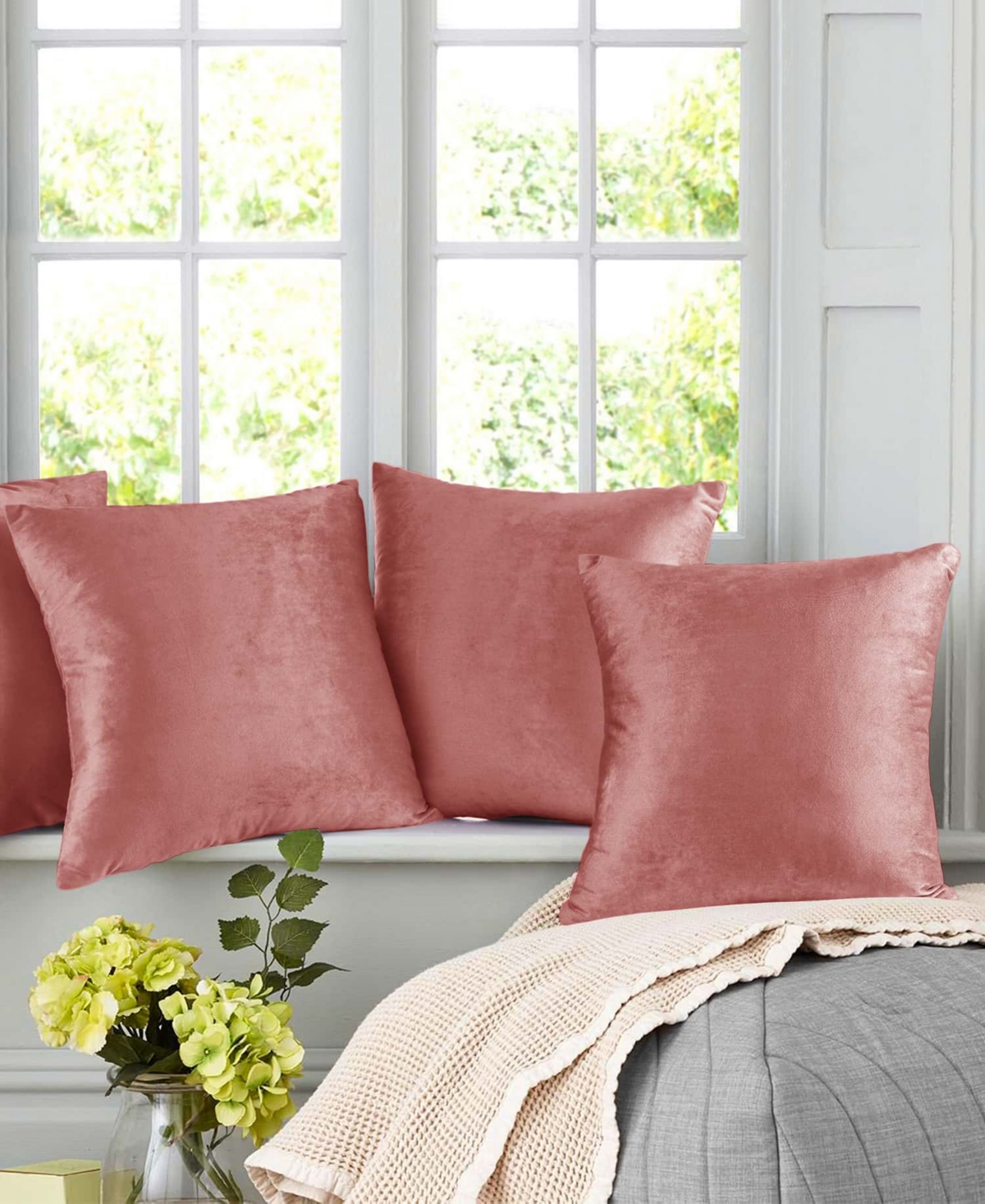 Nestl Elegant 2-pack Velvet Decorative Throw Pillows With Removeable Covers, 22" X 22" In Misty Rose