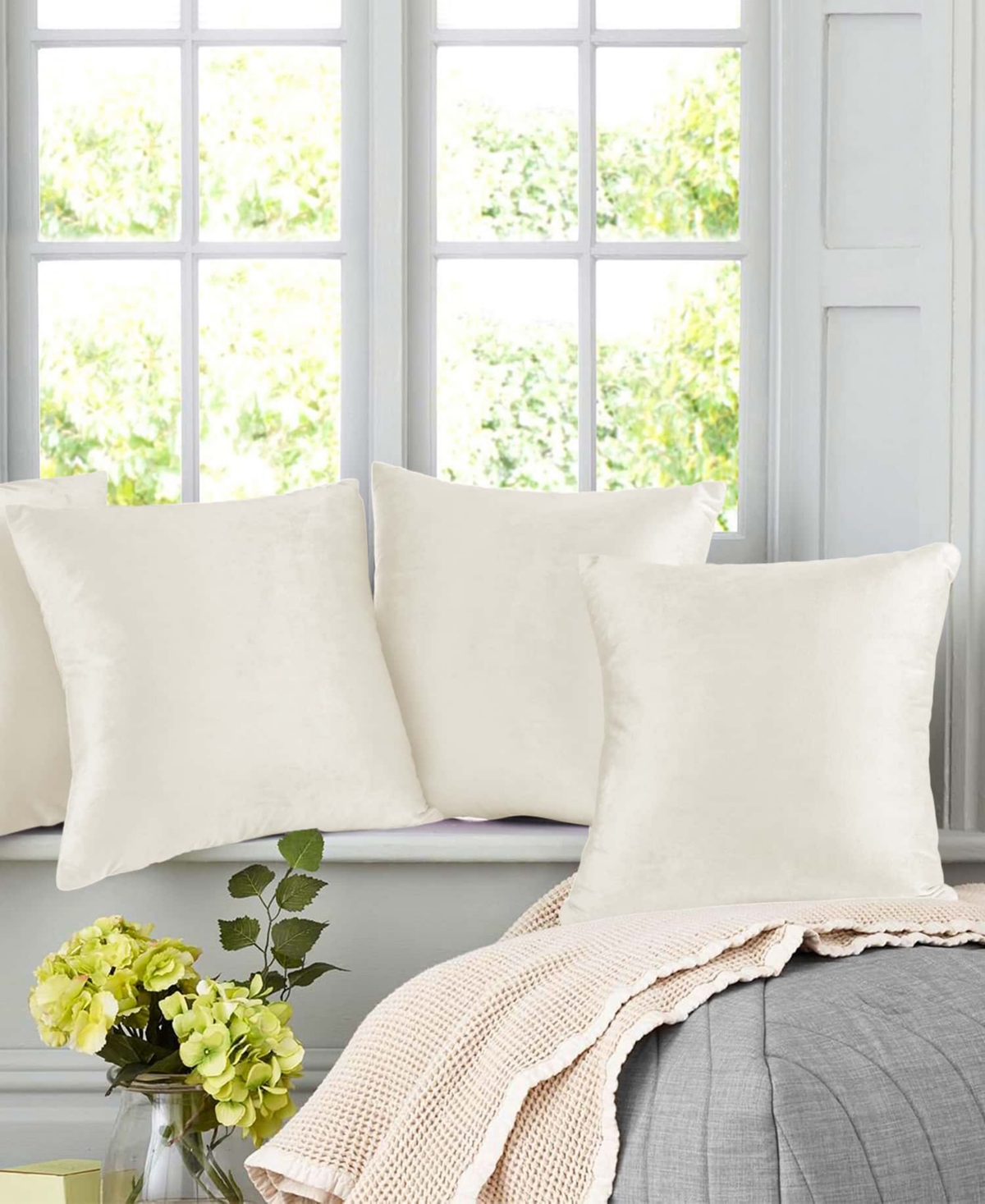Nestl Elegant 2-pack Velvet Decorative Throw Pillows With Removeable Covers, 24" X 24" In Off White