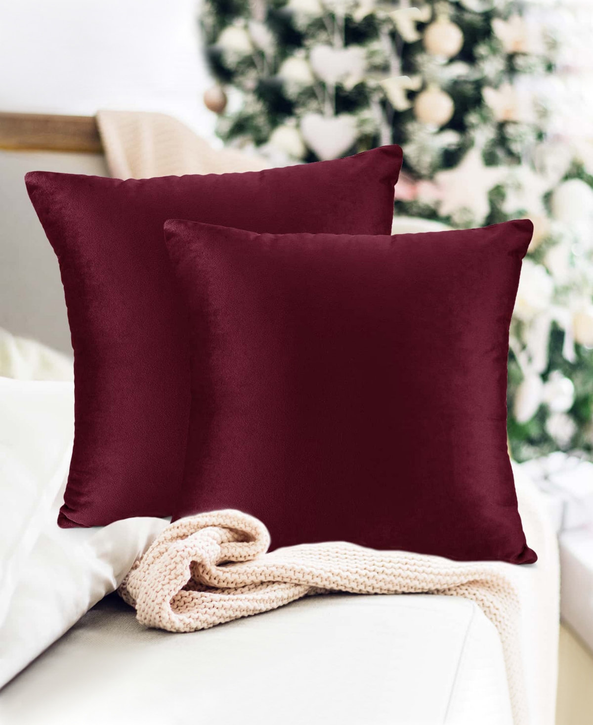 Nestl Elegant 2-pack Velvet Decorative Throw Pillows With Removeable Covers, 24" X 24" In Burgundy