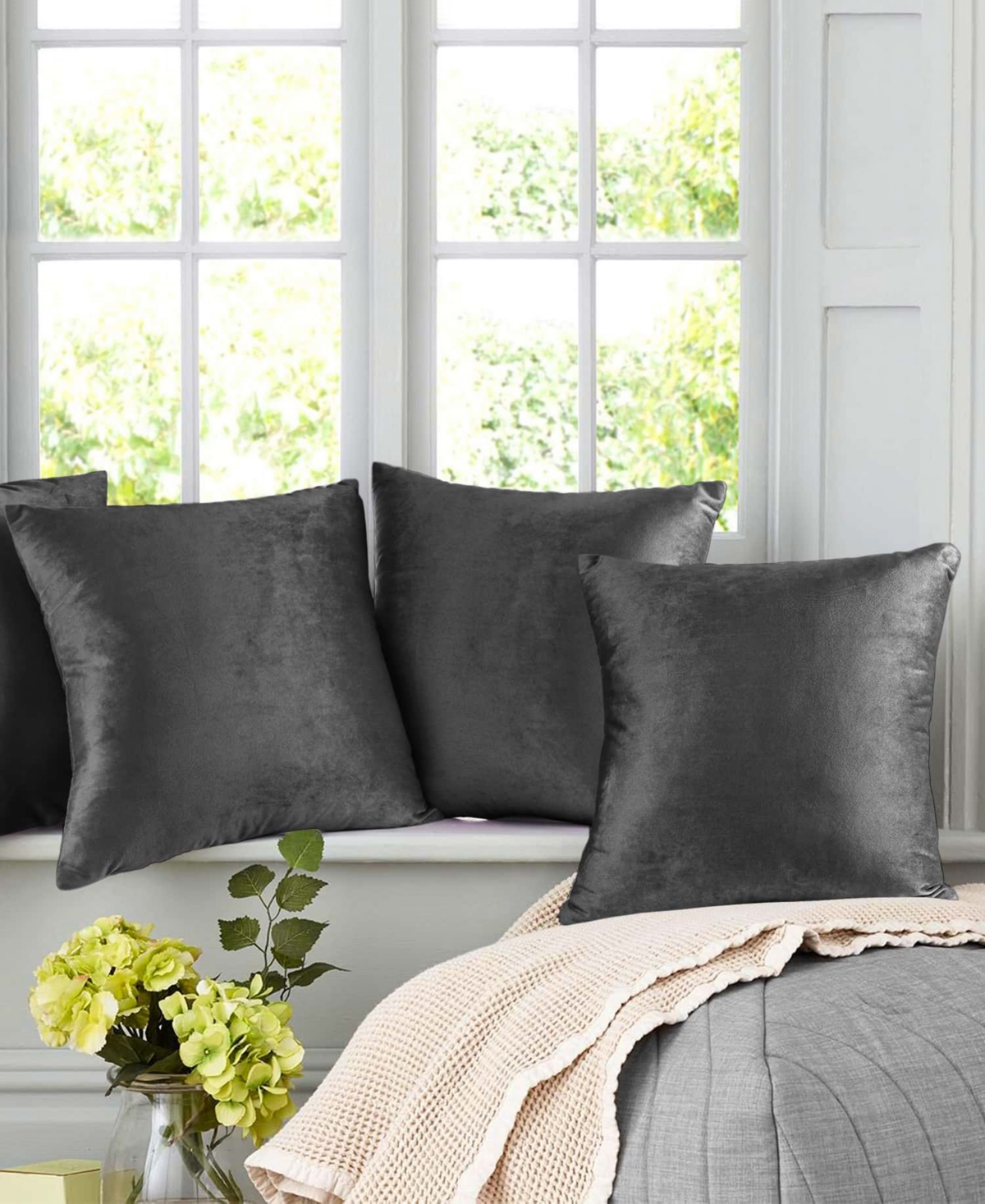 Nestl Elegant 2-pack Velvet Decorative Throw Pillows With Removeable Covers, 26" X 26" In Dark Gray