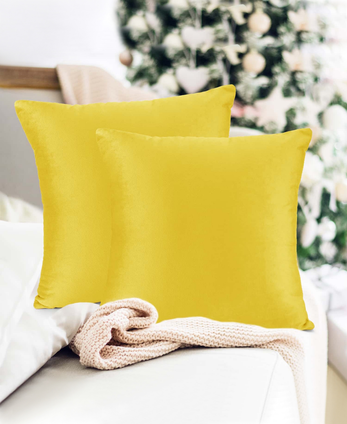 Nestl Elegant 2-pack Velvet Decorative Throw Pillows With Removeable Covers, 26" X 26" In Yellow
