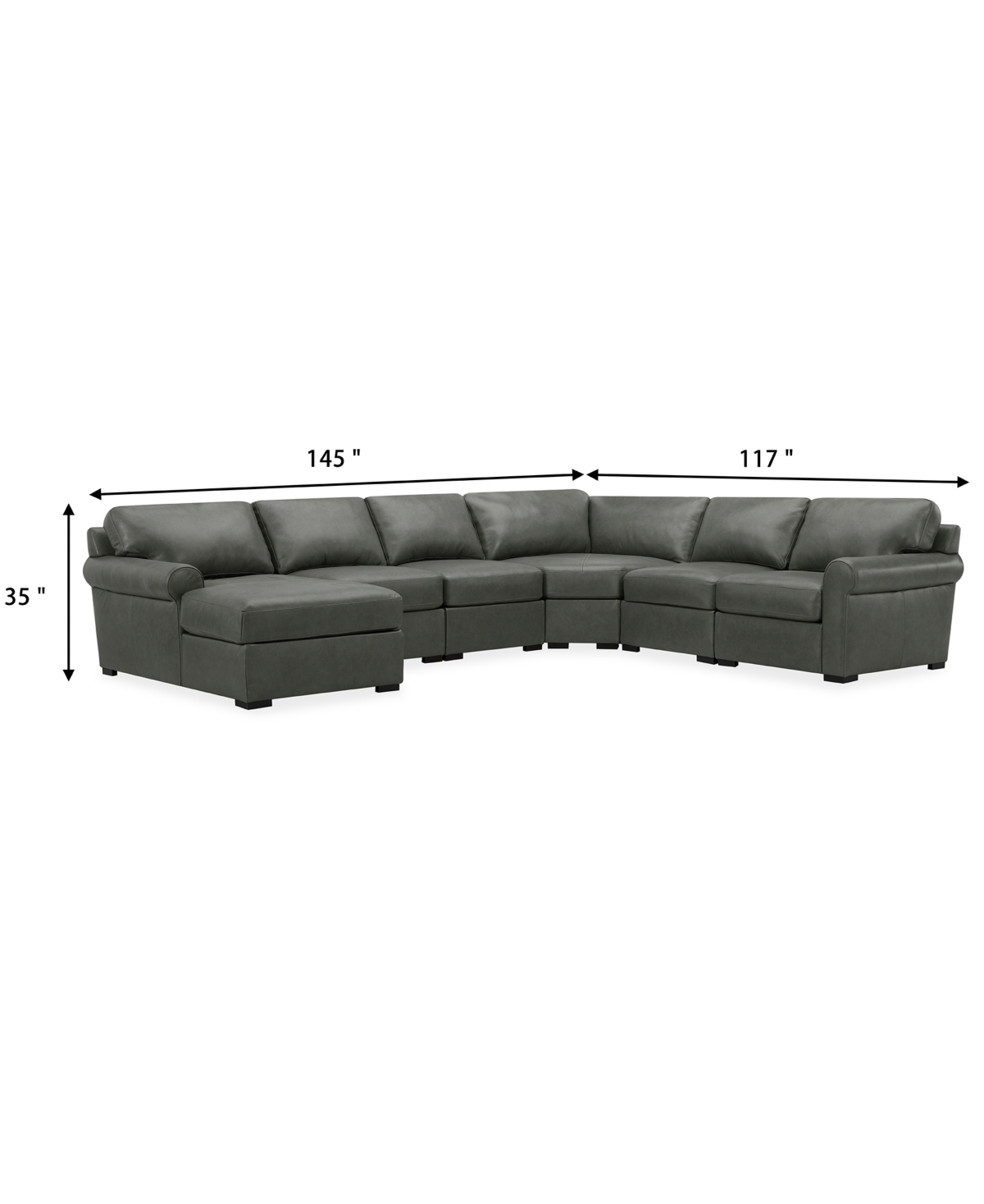 Macy's Radley Roll Arm 145" 6-pc. Leather Wedge Corner Chaise Sectional, Exclusively At