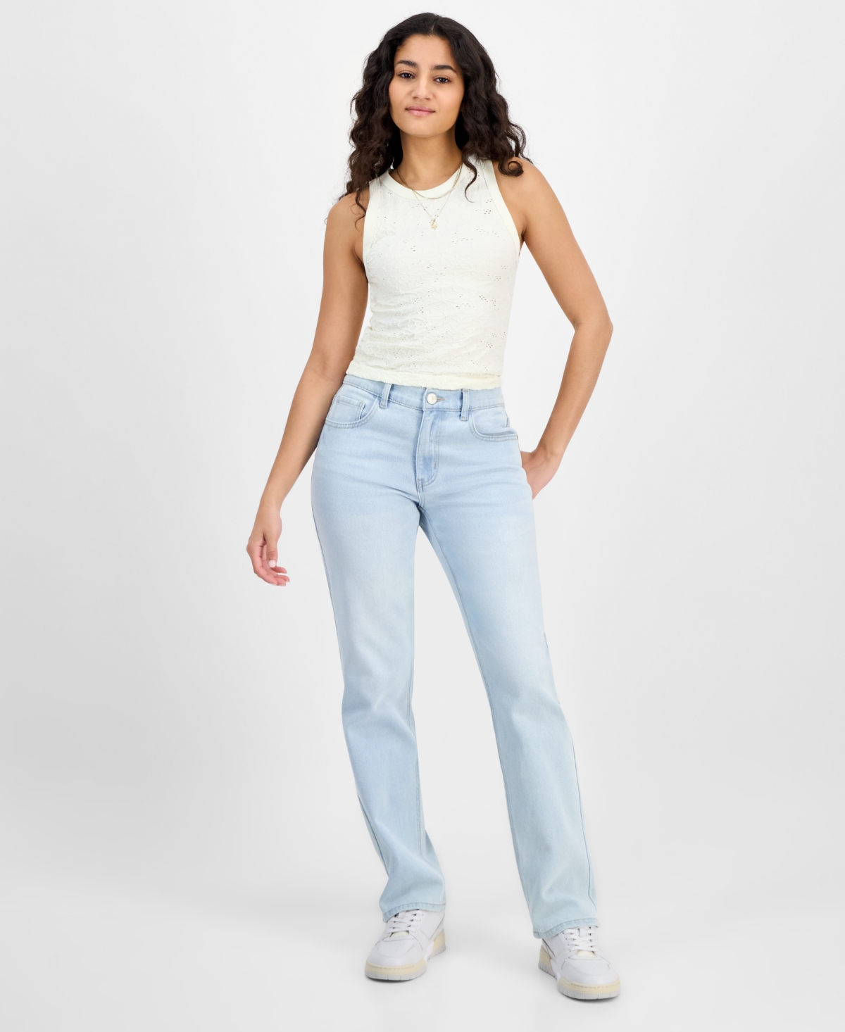 Juniors' High-Rise Baggy Straight-Leg Jeans - Stella Light