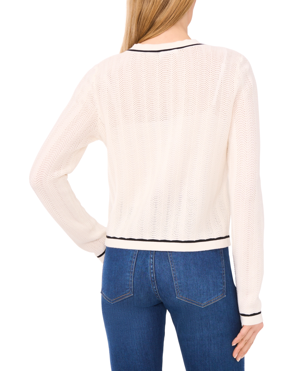 Cece Contrast Detail Cotton Cardigan In White