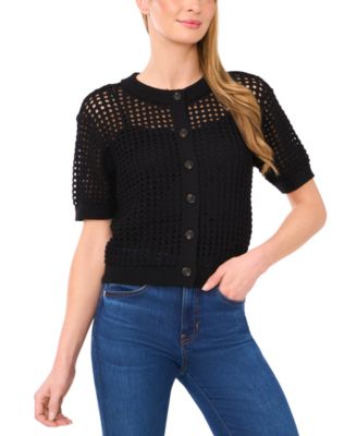 CeCe - Women's Texture Mesh Short-Sleeve Cardigan