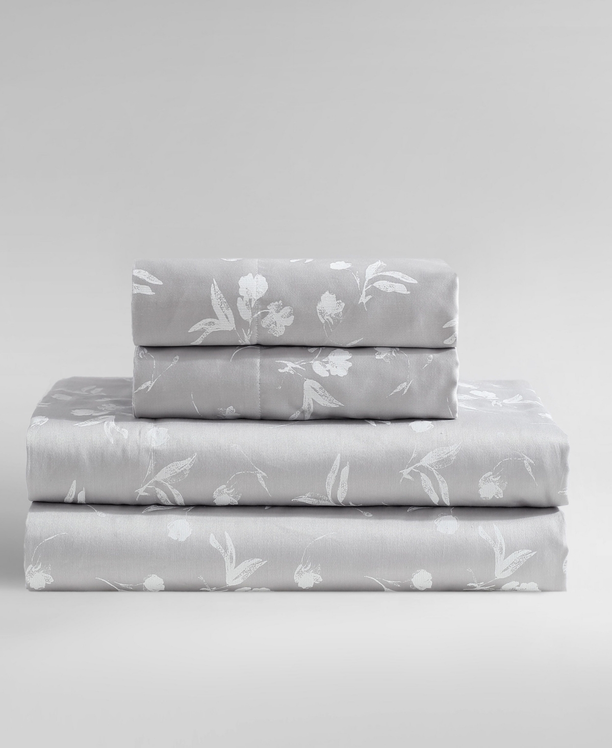 Calvin Klein Printed 300-thread Count Cotton Sateen 4-pc. Sheet Set, Queen In Flowers Plum