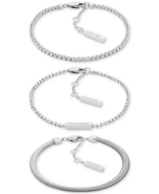 Stainless Steel 3-Pc. Set Crystal Mixed Chain Bracelets