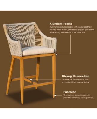 Bar Stools Set of 2 with Arm and Backrest, Outdoor Counter Height Bar Chairs with Cushion, Aluminum Tall Bar stools-Rounded Backre