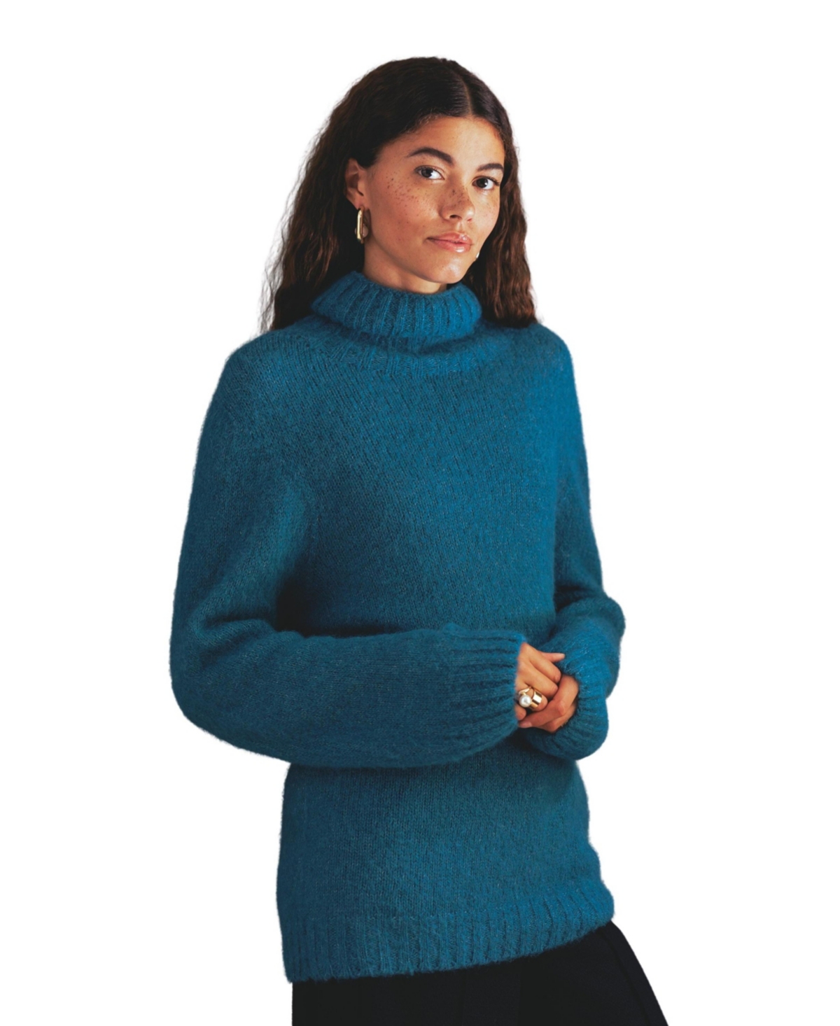 Women's Alpaca Cott Slch Turtleneck Sweater - Deep icelandic blue
