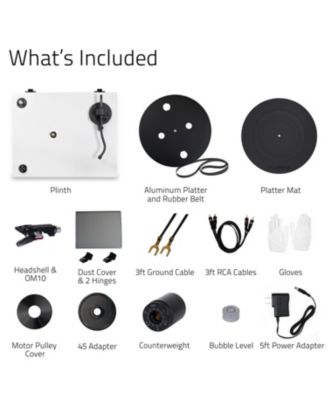 RT82 – Walnut high-fidelity turntable with Ortofon OM10 cartridge, speed control motor & vibration-isolation feet.