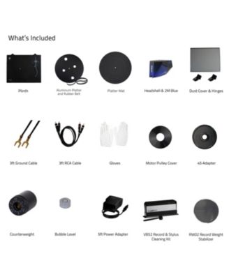 High Fidelity Vinyl Turntable Record Player with Ortofon 2M Blue, Speed Control, Record Weight, Cleaning Kit