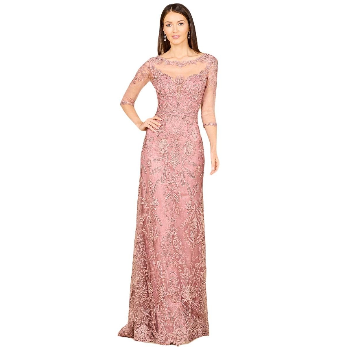 Women's Detachable Half Sleeve Lace Sheath Gown - Grey blue