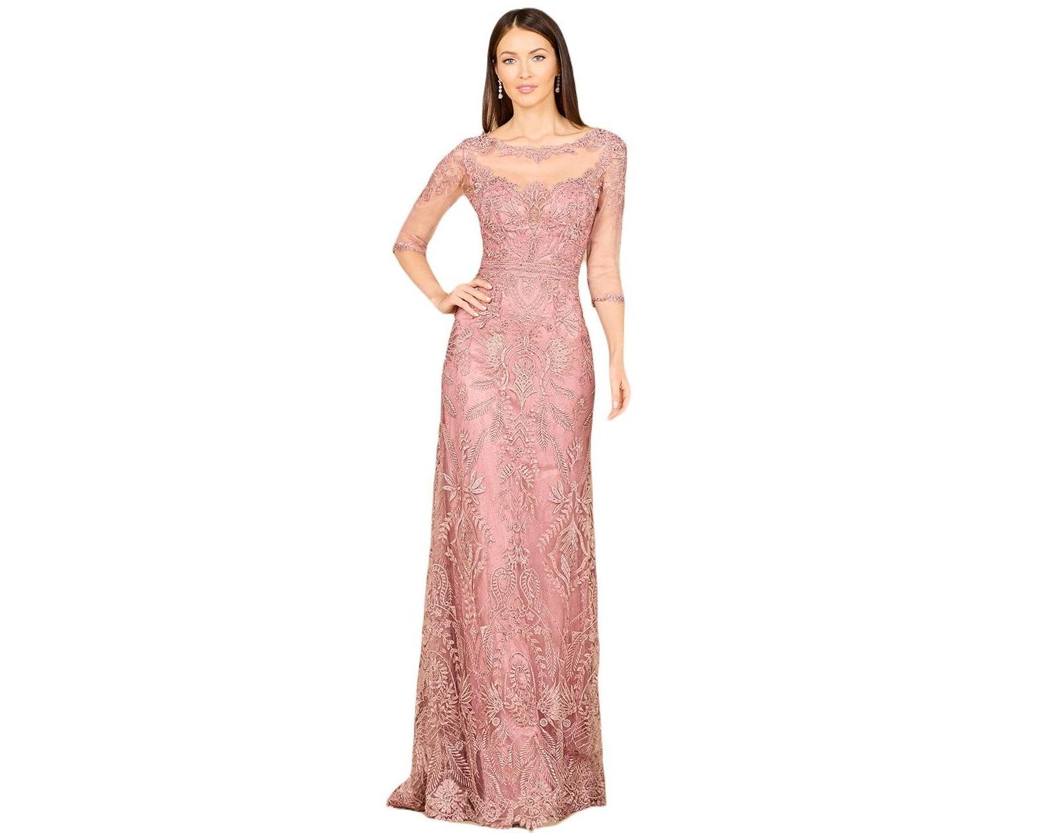 Women's Detachable Half Sleeve Lace Sheath Gown