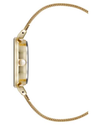 Women's Premium Round Gold-Tone Stainless Steel Mesh and Black Dial Watch, 29mm