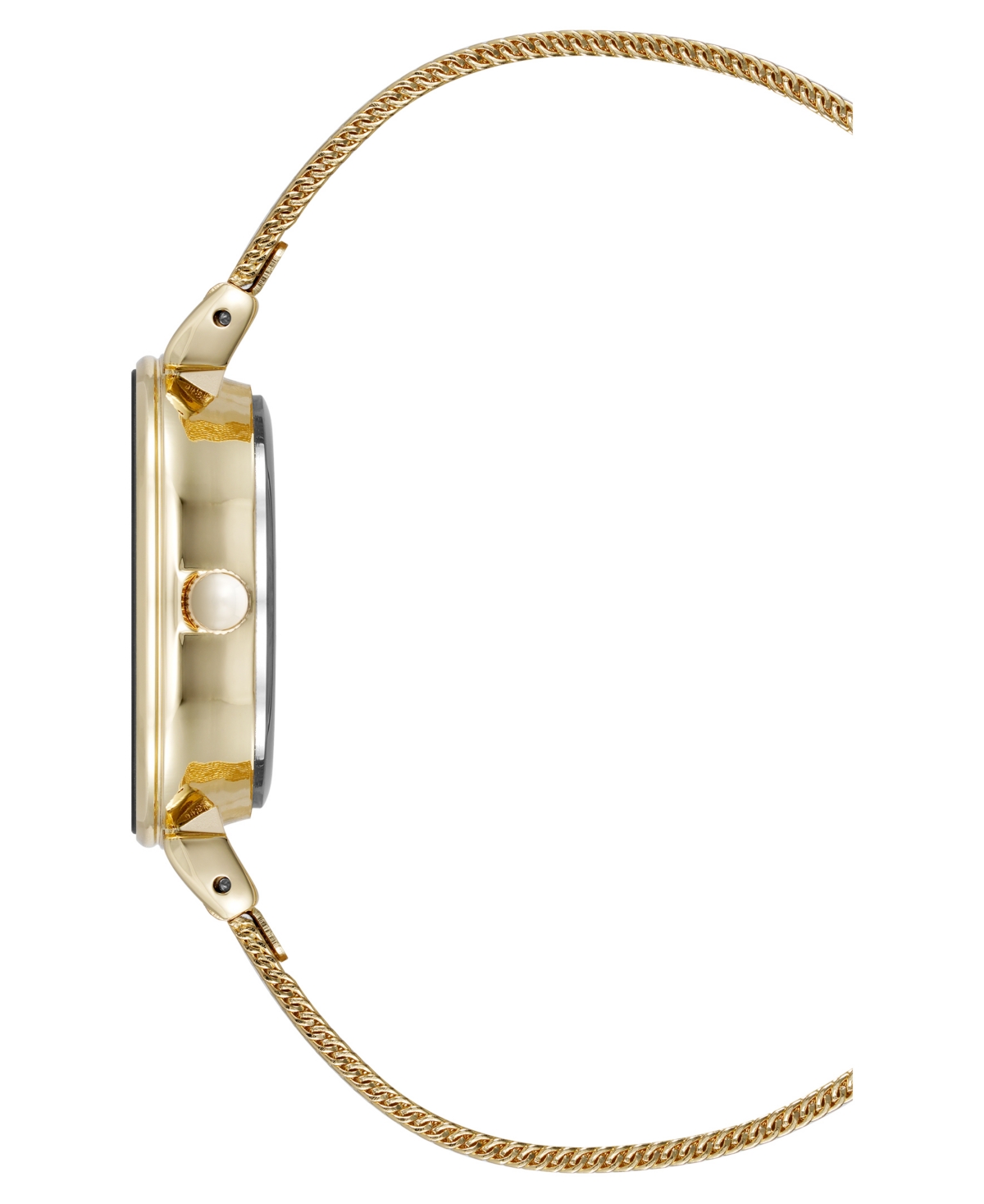 Anne Klein Women's Premium Round Gold-tone Stainless Steel Mesh And Black Dial Watch, 29mm In Black,gold-tone