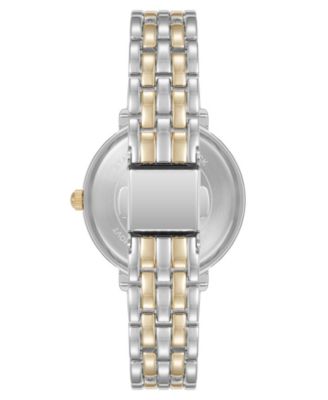 Women's Quartz Round Roman Numeral Two-Tone Metal Alloy and Black Dial Watch, 32mm