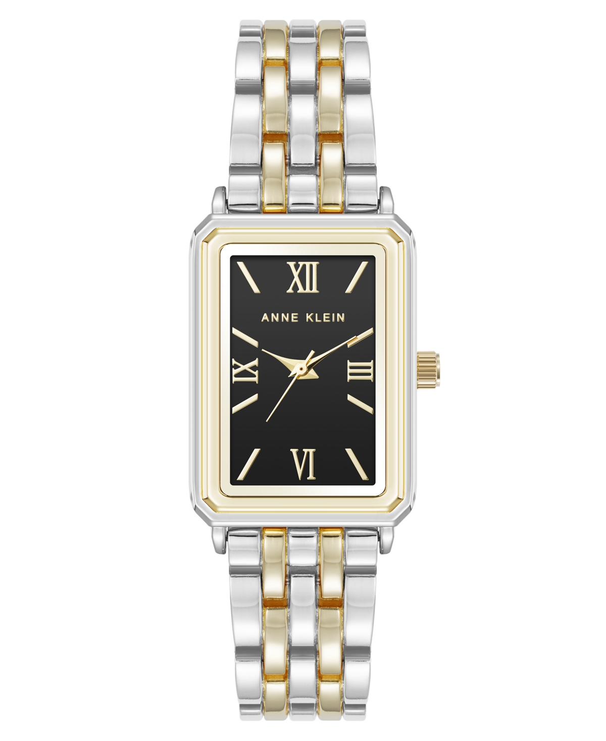Anne Klein Women's Quartz Rectangular Estate Two-tone Metal Alloy And Black Dial Watch, 25mm In Black,silver-tone,gold-tone